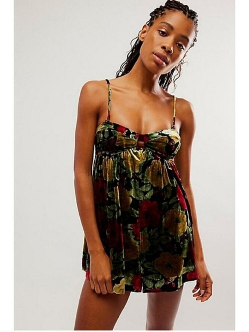 Free People Luna Velvet Romper In Washed Black Combo NWOT Size XS